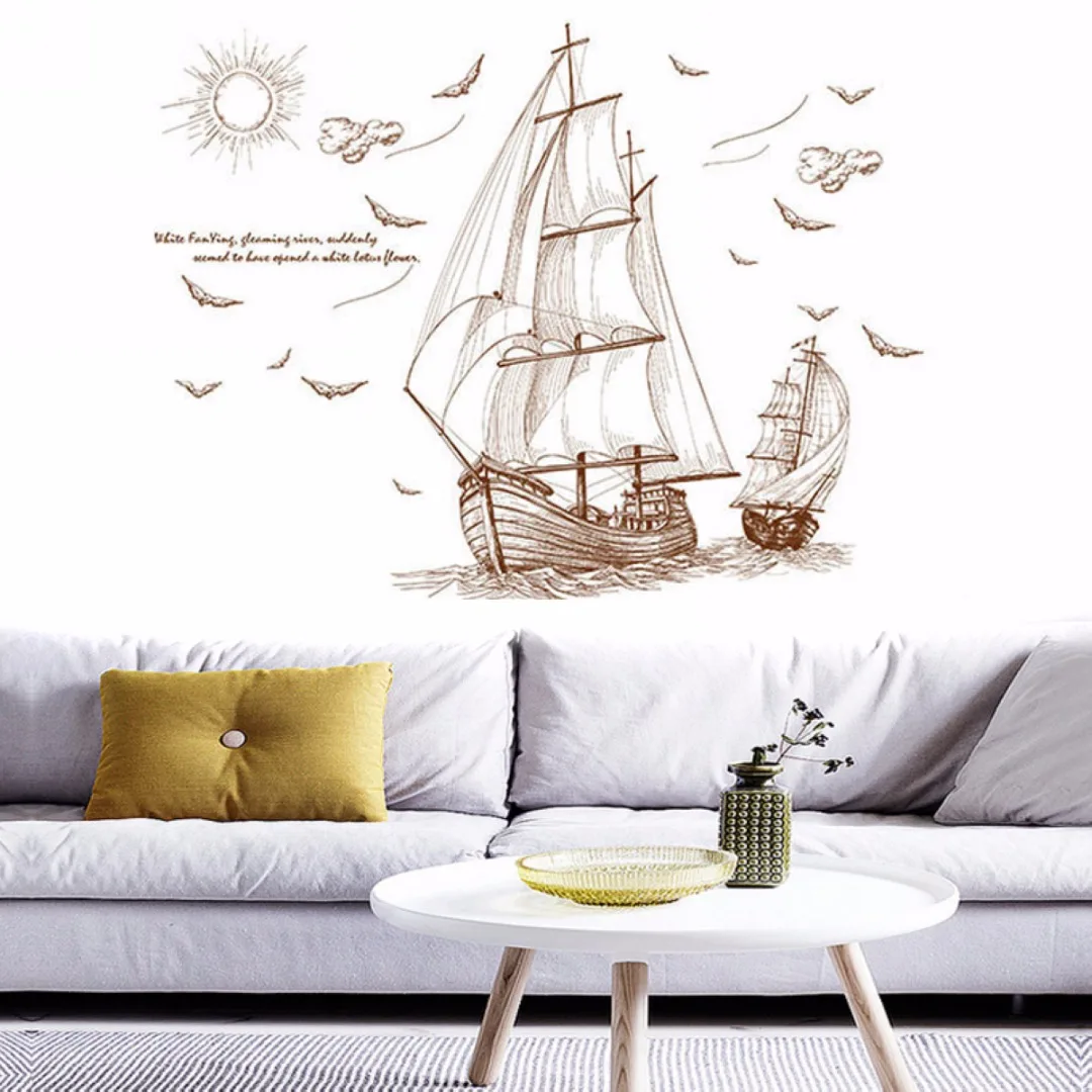 JX-LCLYL  Removable Pirate Ship Sailing Wall Sticker Vinyl PVC Decal DIY Art Home Decor