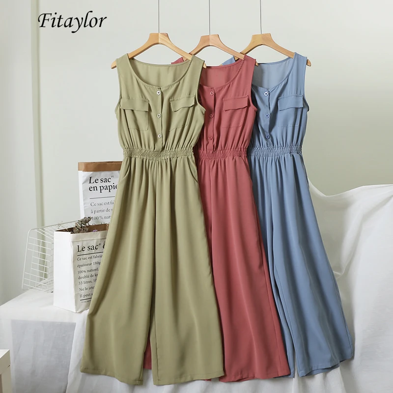 Fitaylor 2019 Summer Ladies Sleeveless Solid Jumpsuits High Waist Single Breasted Women Casual Chiffon Wide Leg Rompers
Fitaylor 2019 Summer Ladies Sleeveless Solid Jumpsuits High Waist Single Breasted Women Casual Chiffon Wide Leg Rompers