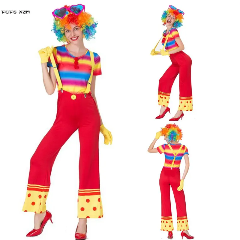 

S-XL Woman Circus clown Cosplays Female Halloween droll Joker Costume Carnival Purim parade stage play Nightclub bar party dress