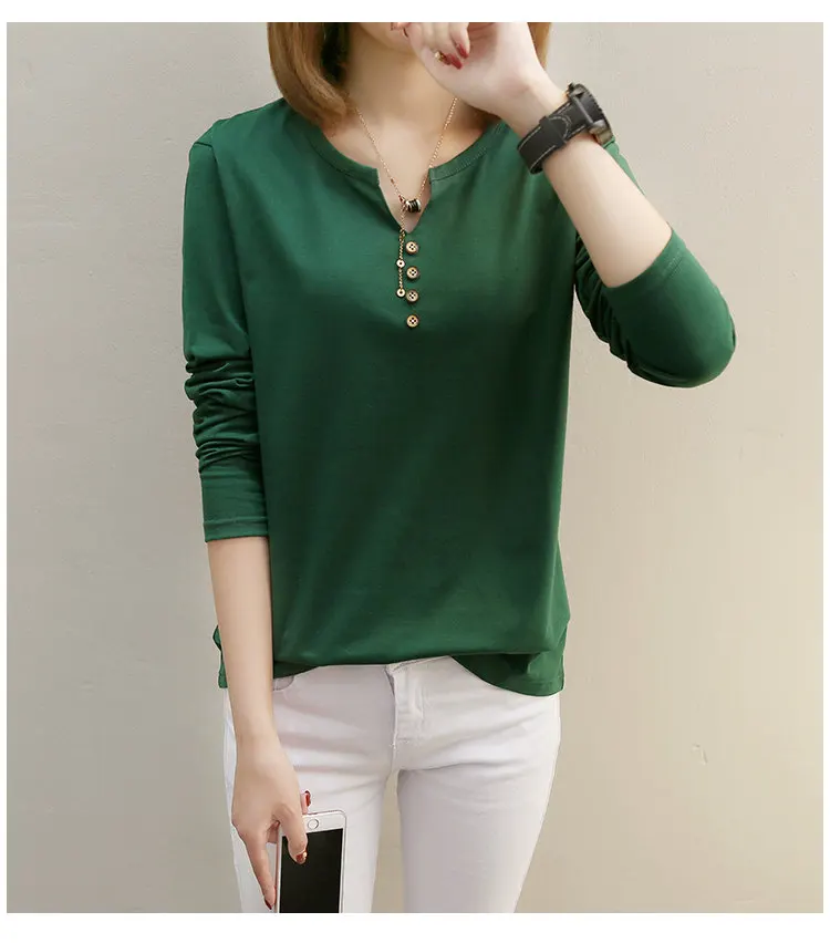 New Womens Tops Tees 2019 Autumn Large Size Tshirt Femme Casual V-neck Long Sleeve Cotton T-shirt Poleras Mujer Tshirts Female (5)