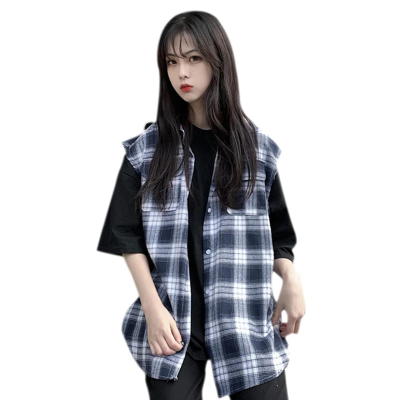 Spring Summer New Fashion Retro Tooling Sleeveless Suit Collar Plaid Shirt Vest Jacket Women's Shirt Wild Loose Vest Female C2
Spring Summer New Fashion Retro Tooling Sleeveless Suit Collar Plaid Shirt Vest Jacket Women's Shirt Wild Loose Vest Female C2