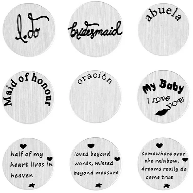 10pcs Mix Style 22mm 316L Stainless Steel Floating Locket Plates I DO Maid of Honour My Baby I Love You Fit 30mm Floating Locket
10pcs Mix Style 22mm 316L Stainless Steel Floating Locket Plates I DO Maid of Honour My Baby I Love You Fit 30mm Floating Locket