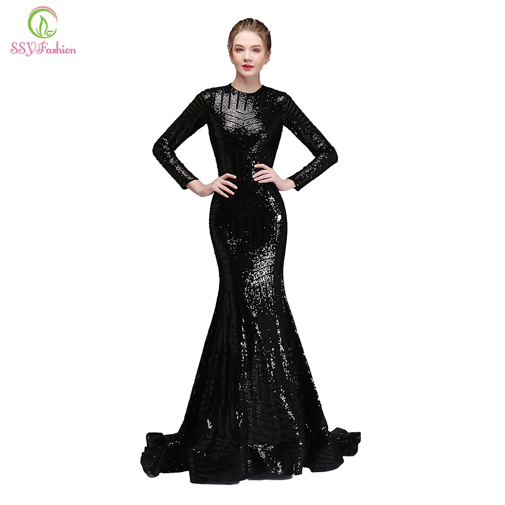 SSYFashion New Luxury Mermaid Prom Dress Sexy Fishtal Black Sequined Long Sleeved Backless Evening Party Gown Formal Dresses
SSYFashion New Luxury Mermaid Prom Dress Sexy Fishtal Black Sequined Long Sleeved Backless Evening Party Gown Formal Dresses