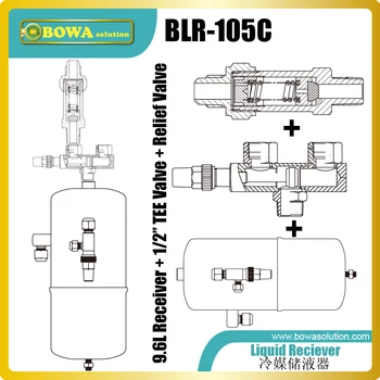 9.6L Liquid reciever with TEE valve and relief valve is complete kit to connect expansion tank in cascade freezer units
9.6L Liquid reciever with TEE valve and relief valve is complete kit to connect expansion tank in cascade freezer units