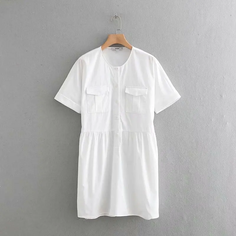2019 new women double pockets patch casual white mini dress female o neck short sleeve simple vestidos business dresses DS2025
2019 new women double pockets patch casual white mini dress female o neck short sleeve simple vestidos business dresses DS2025