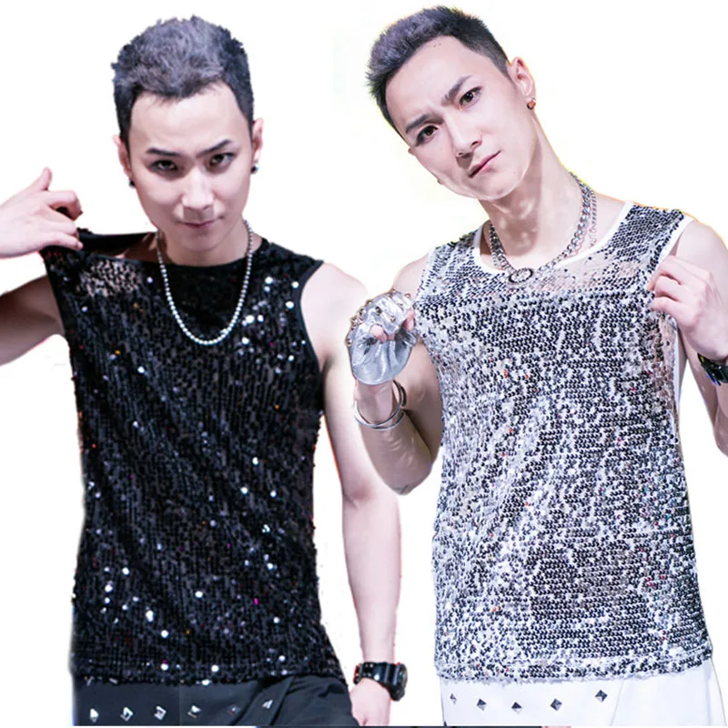 Jazz Dance Shirt Male Black Gold Tops Men Bar Dj Dancers Stage Punk Sequins Vest Hip Hop Sexy Male Singer Show Clothes J1025
Jazz Dance Shirt Male Black Gold Tops Men Bar Dj Dancers Stage Punk Sequins Vest Hip Hop Sexy Male Singer Show Clothes J1025