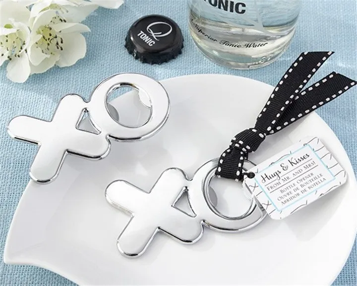 

50pcs/Lot+"Hugs&Kisses from Mr& Mrs" Silver Chrome XO Bottle Opener Wedding Beer Openers Favor