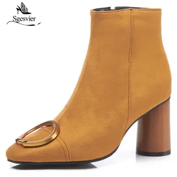 Sgesvier woman classic designer vintage style metal ring thick high heels inside zip suede ankle boots for office ladies OX980
Sgesvier woman classic designer vintage style metal ring thick high heels inside zip suede ankle boots for office ladies OX980