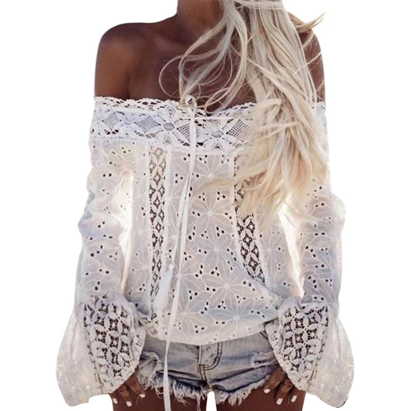 Sexy Street Wear Top Blouses Women Lace Hollow out Slash Neck Elegant Slim Lantern Sleeve Lace Blouse
Sexy Street Wear Top Blouses Women Lace Hollow out Slash Neck Elegant Slim Lantern Sleeve Lace Blouse