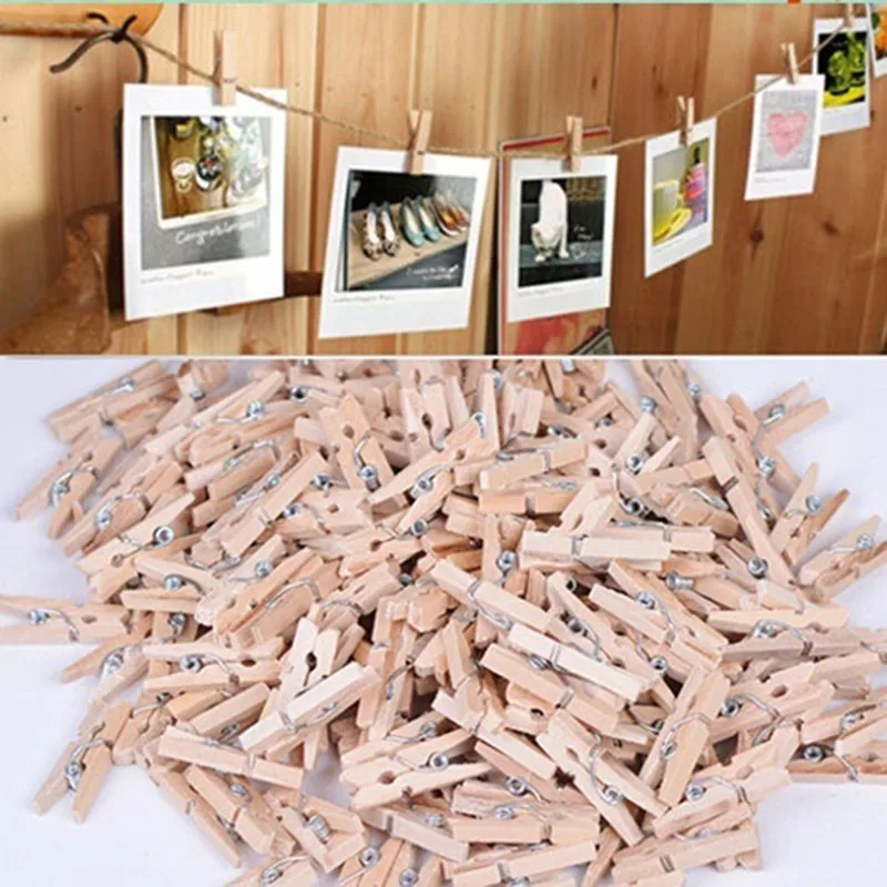 Фото 50x25MM Mini Natural Wooden Clothe Photo Paper Peg Clothespin Craft Clips | Дом и сад