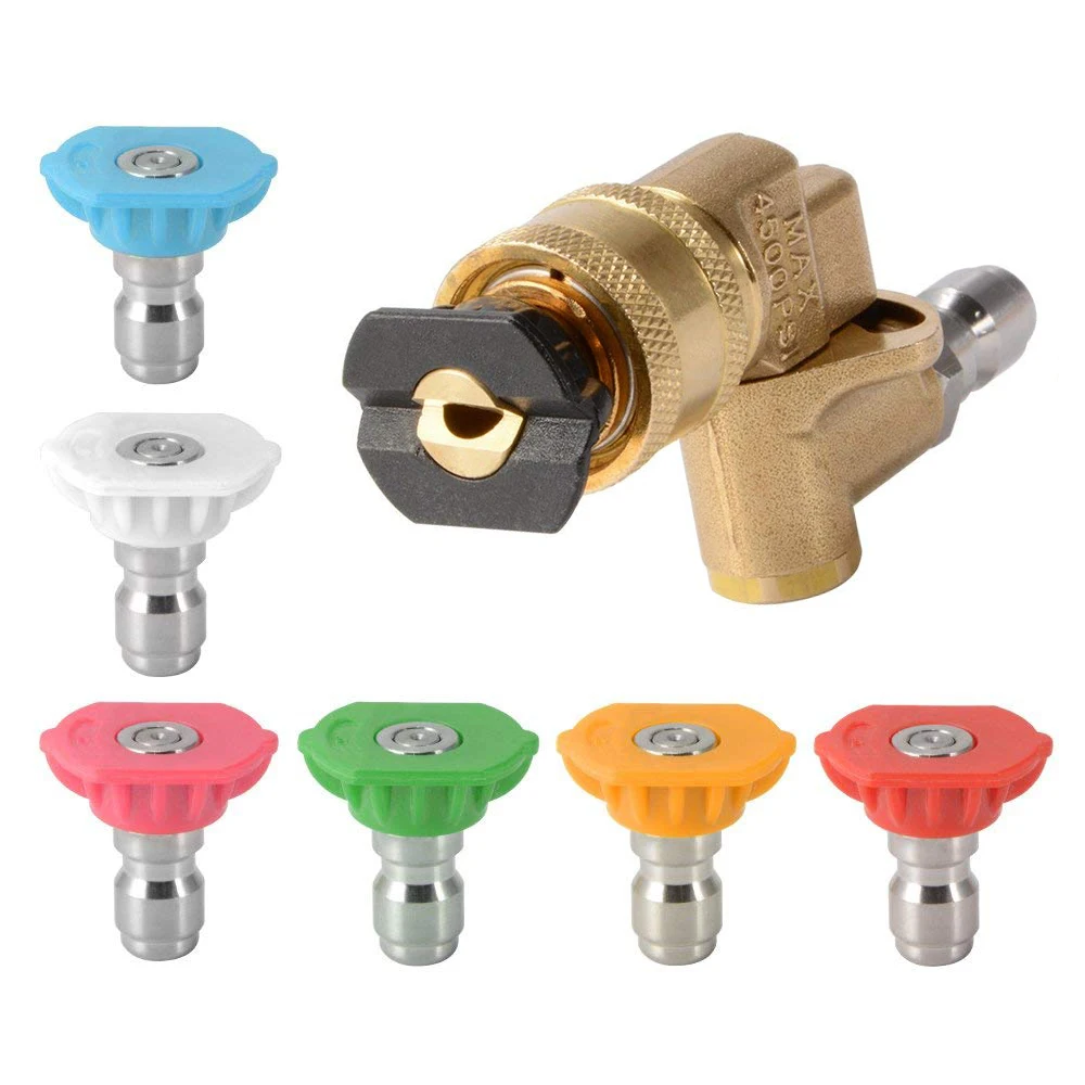 1/4 inch Pressure Washer Quick Connect Pivot Coupler + 7x Nozzle Tips, 3.0 GPM, 4000PSI, 0/15/25/40/65 Degree AD185
1/4 inch Pressure Washer Quick Connect Pivot Coupler + 7x Nozzle Tips, 3.0 GPM, 4000PSI, 0/15/25/40/65 Degree AD185