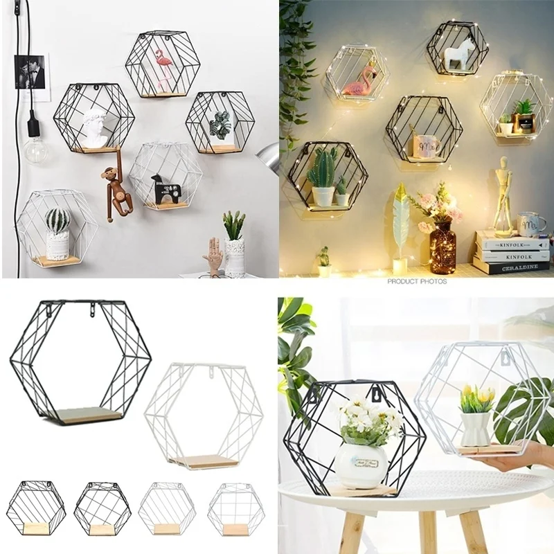 3 Style Geometric Figure Wall Hanging Hexagonal Iron Shelf Decoration Wood Rack Shelves Twill Trellis Strip Design
3 Style Geometric Figure Wall Hanging Hexagonal Iron Shelf Decoration Wood Rack Shelves Twill Trellis Strip Design