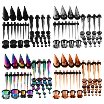 

36pcs/lot Stainless Steel Ear Taper kit 14G-00G Ear Stretching Set with Plugs Tunnels Earring Expander Piercing Gauges Jewelry
