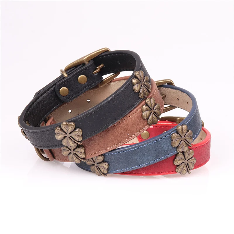 Leather Dog Collars for Large or Medium Dogs Four Leaf Clover Collar 12 to 18-Inch Black Red Blue Brown Four Color Pet Collars
Leather Dog Collars for Large or Medium Dogs Four Leaf Clover Collar 12 to 18-Inch Black Red Blue Brown Four Color Pet Collars