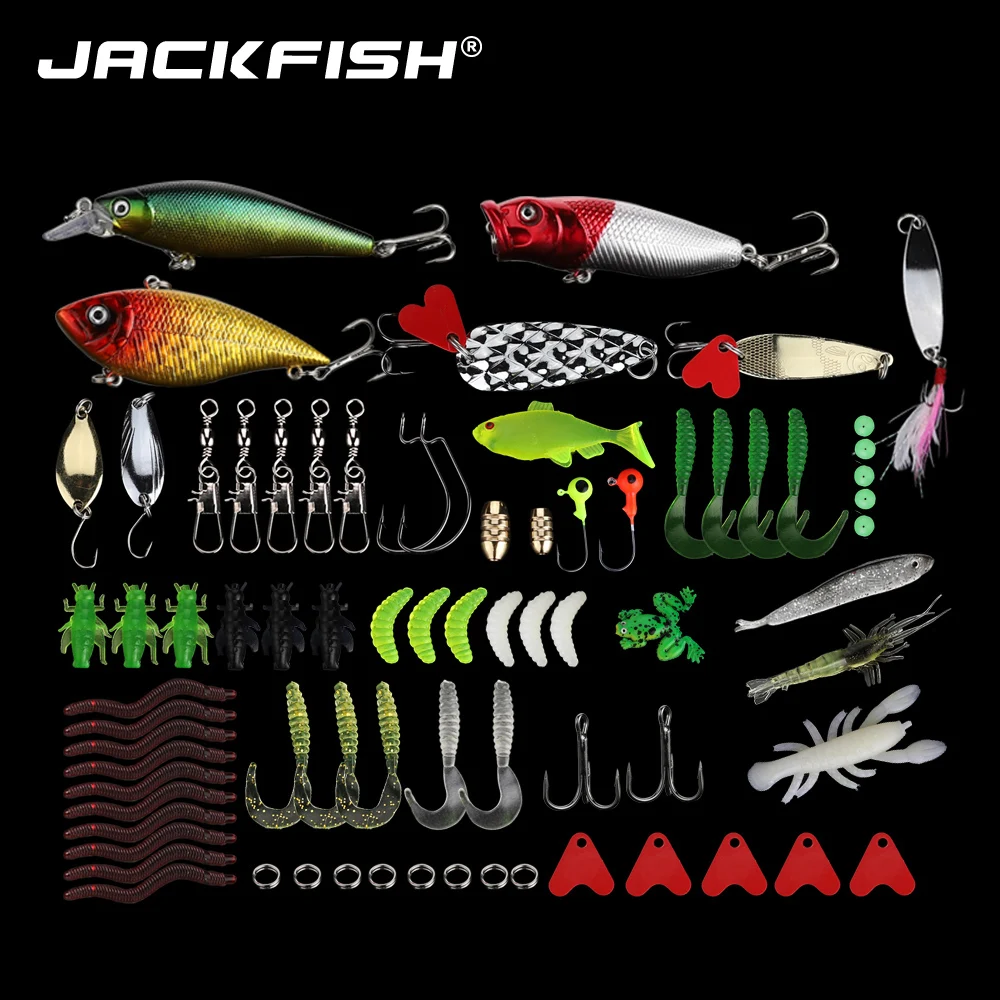 JACKFISH Fishing Lure Set Mix Minnow Popper Spoon Jig Head Hooks 76Pcs Fishing bait Kit With Box Artificial Bait Fishing Tackle
JACKFISH Fishing Lure Set Mix Minnow Popper Spoon Jig Head Hooks 76Pcs Fishing bait Kit With Box Artificial Bait Fishing Tackle