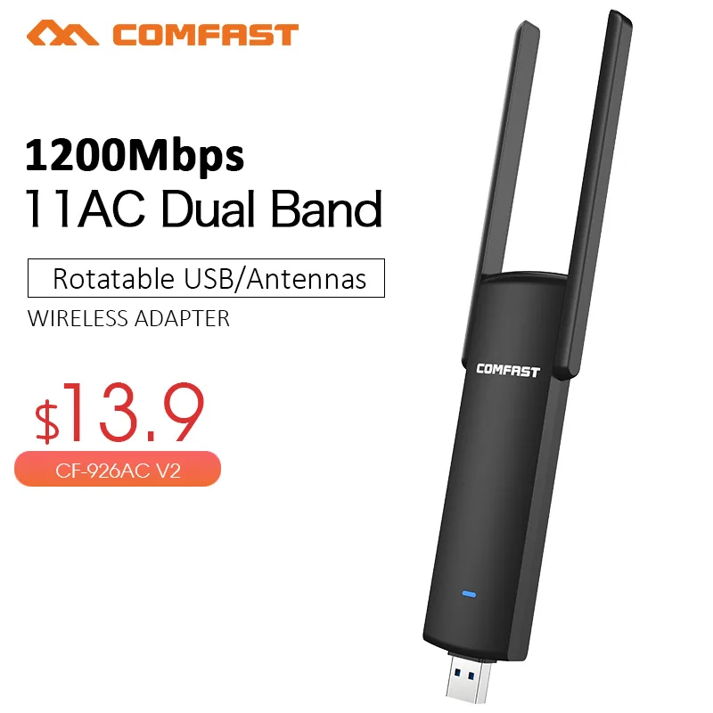 COMFAST High Speed Wireless 1200mbps 5.8GHz Wi-fi Dongle AC Network Card USB Antenna Ethernet Wifi Adapter Plug & Play CF-926AC
COMFAST High Speed Wireless 1200mbps 5.8GHz Wi-fi Dongle AC Network Card USB Antenna Ethernet Wifi Adapter Plug & Play CF-926AC