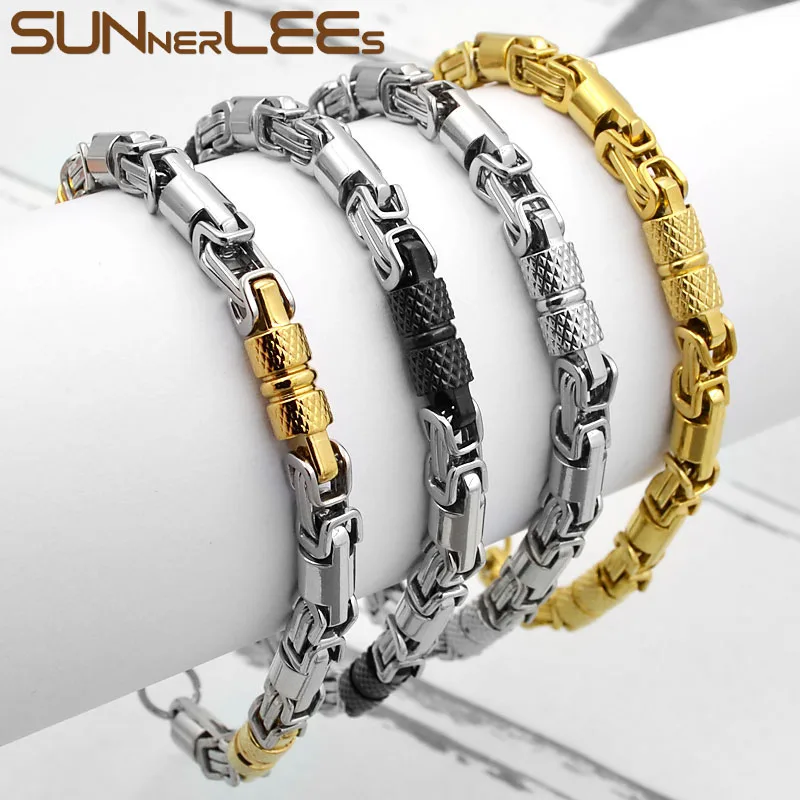 SUNNERLEES 316L Stainless Steel Bracelet 6mm Geometric Byzantine Link Chain Silver Gold Black Men Women Jewelry Gift SC42 B
SUNNERLEES 316L Stainless Steel Bracelet 6mm Geometric Byzantine Link Chain Silver Gold Black Men Women Jewelry Gift SC42 B