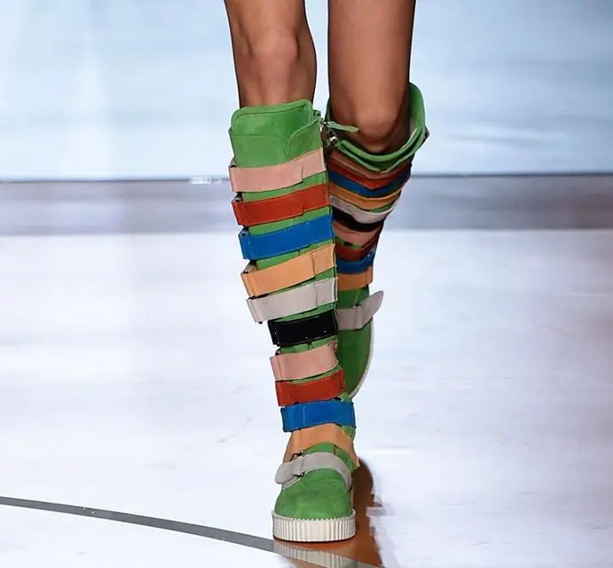 Women Runway Mixed colors Belt Strappy Buckled Magic Tape Knee High Boots Autumn Thick sole Flats Round toe Catwork Multi Boots
Women Runway Mixed colors Belt Strappy Buckled Magic Tape Knee High Boots Autumn Thick sole Flats Round toe Catwork Multi Boots