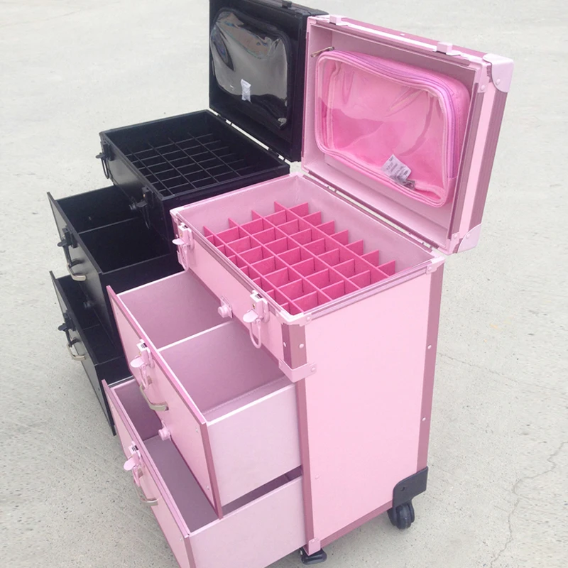 

Women Cute pink Trolley Cosmetic case Rolling Luggage,Men Domineering black Nails Makeup Toolbox,Beauty Tattoo Trolley Suitcases