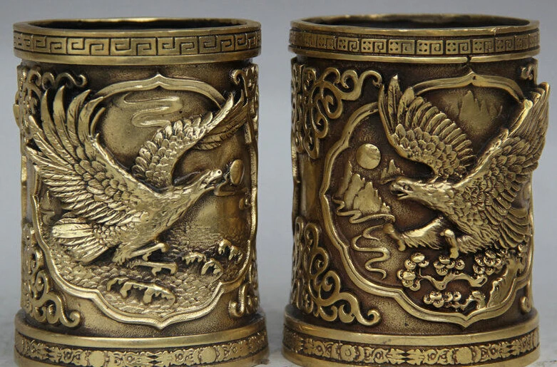 254@g++4" Marked China Palace Brass Eagle Hawk Bird Success Brush Pot Pencil Vase Pair statue
254@g++4" Marked China Palace Brass Eagle Hawk Bird Success Brush Pot Pencil Vase Pair statue