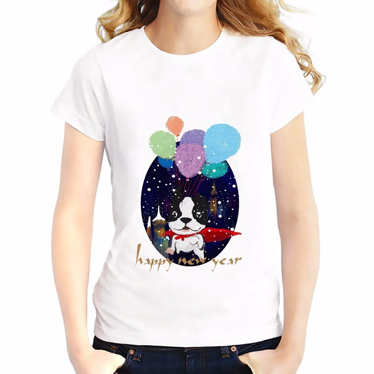 Super Dog with balloon happy new year design T-Shirt Short Sleeve Women t shirt soft Breathable casual tshirt
Super Dog with balloon happy new year design T-Shirt Short Sleeve Women t shirt soft Breathable casual tshirt