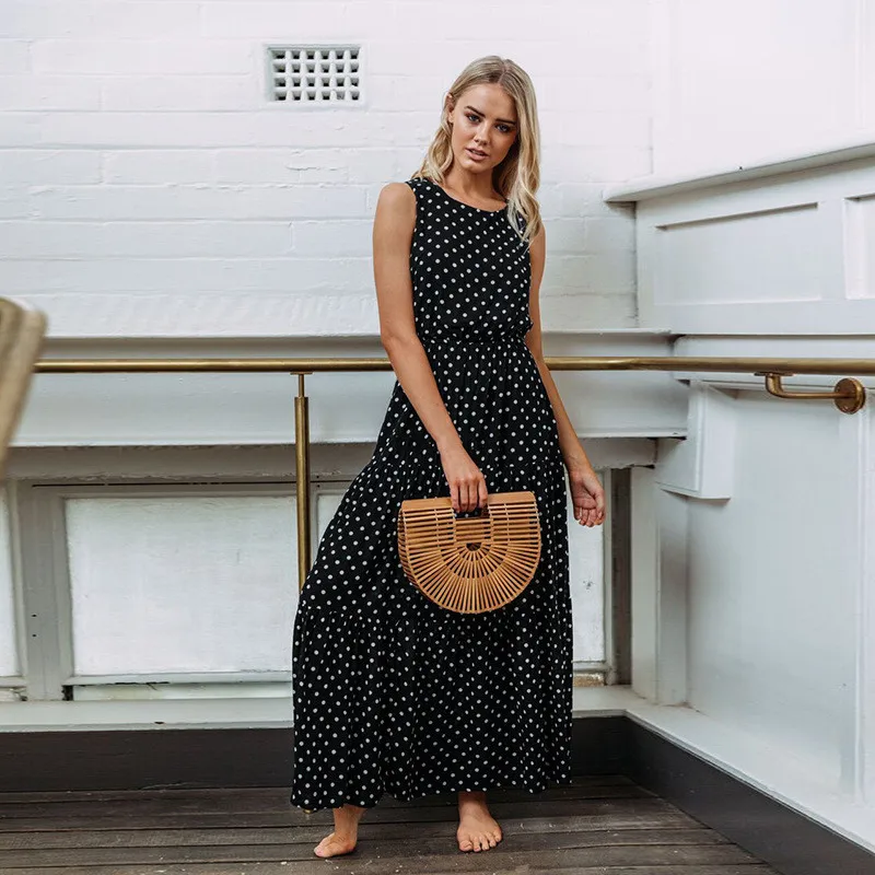 Female Black Dot Print Sleeveless Casual Dresses O-Neck Loose Long Dress 2019 New Summer Women Streetwear Maxi Dress Vestidos
Female Black Dot Print Sleeveless Casual Dresses O-Neck Loose Long Dress 2019 New Summer Women Streetwear Maxi Dress Vestidos