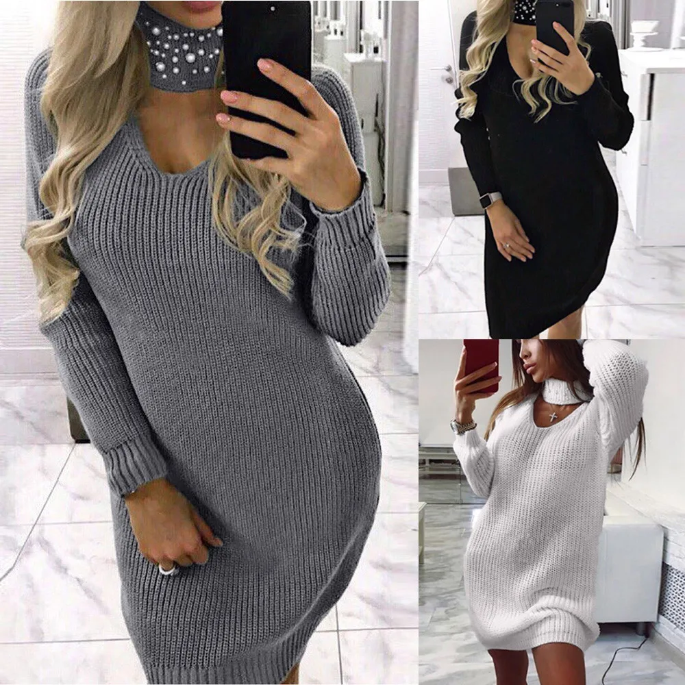 Womens Ladies Long Sleeve Chunky Knitted Dress Roll Neck Jumper Dress Mini Dress Women's Sweater Long Sleeve V-neck Bib Dress
Womens Ladies Long Sleeve Chunky Knitted Dress Roll Neck Jumper Dress Mini Dress Women's Sweater Long Sleeve V-neck Bib Dress
