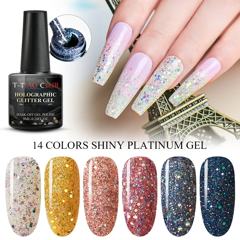 T-TIAO CLUB Glitter Nail Gel Polish Varnish Semi Permanent UV LED Soak Off Base Top Coat Art Manicure Lacquer Decorations | Красота и