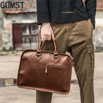 GUMST Crazy Horse PU Leather Men Briefcase Vintage 14 inch Big Business Laptop Handbag Fashion Brown Messenger Shoulder Bag Man
GUMST Crazy Horse PU Leather Men Briefcase Vintage 14 inch Big Business Laptop Handbag Fashion Brown Messenger Shoulder Bag Man