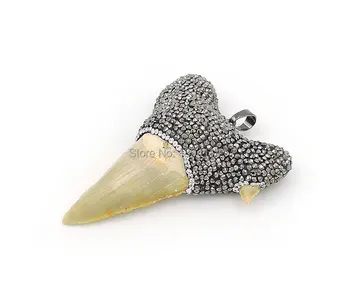 Natural Shark Tooth Pave CZ Pendants Black Gun Plated, CZ Paved On The Top Approx 60*45*17mm
Natural Shark Tooth Pave CZ Pendants Black Gun Plated, CZ Paved On The Top Approx 60*45*17mm