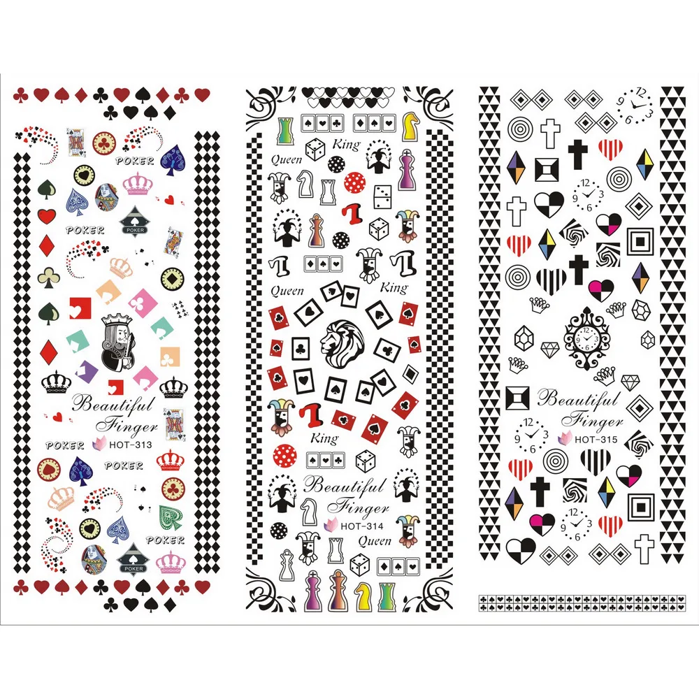 3 PACKS / LOT CARTOON POKER SWEET HEART CROWN NAIL CROSS TATTOOS STICKER WATER DECAL NAIL ART HOT313-315
3 PACKS / LOT CARTOON POKER SWEET HEART CROWN NAIL CROSS TATTOOS STICKER WATER DECAL NAIL ART HOT313-315