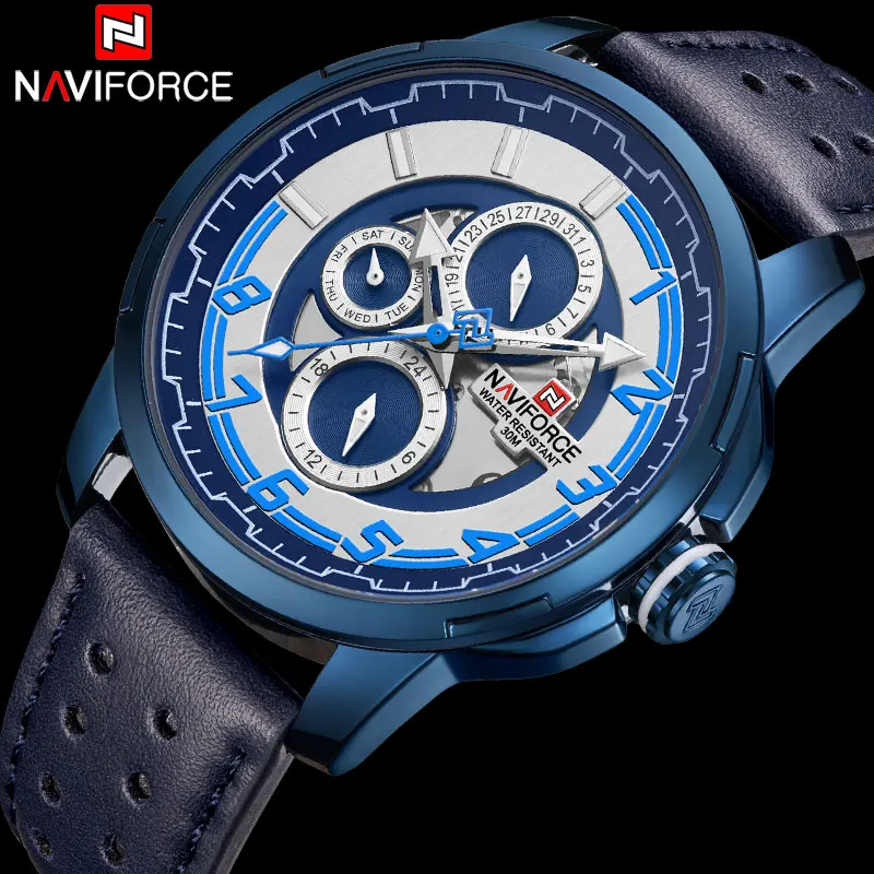 

2018 NAVIFORCE Luxury Analog Man Watch Top Brand Sports Quartz Watches Auto Date Week Display 30M Waterproof Relogio Masculino