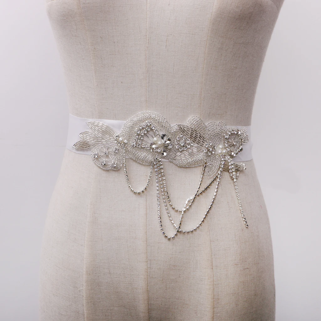 Silver Rhinestones Bridal Belt Crystal Pearls Flower Design Ribbons Wedding Belt Sash For Bridal Bridesmaids Party Dresses
Silver Rhinestones Bridal Belt Crystal Pearls Flower Design Ribbons Wedding Belt Sash For Bridal Bridesmaids Party Dresses