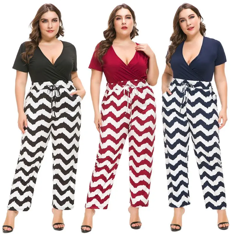 Women Summer Casual Plus Size Sexy Deep V-Neck Short Sleeve Wave Striped Print Patchwork Jumpsuit
Women Summer Casual Plus Size Sexy Deep V-Neck Short Sleeve Wave Striped Print Patchwork Jumpsuit