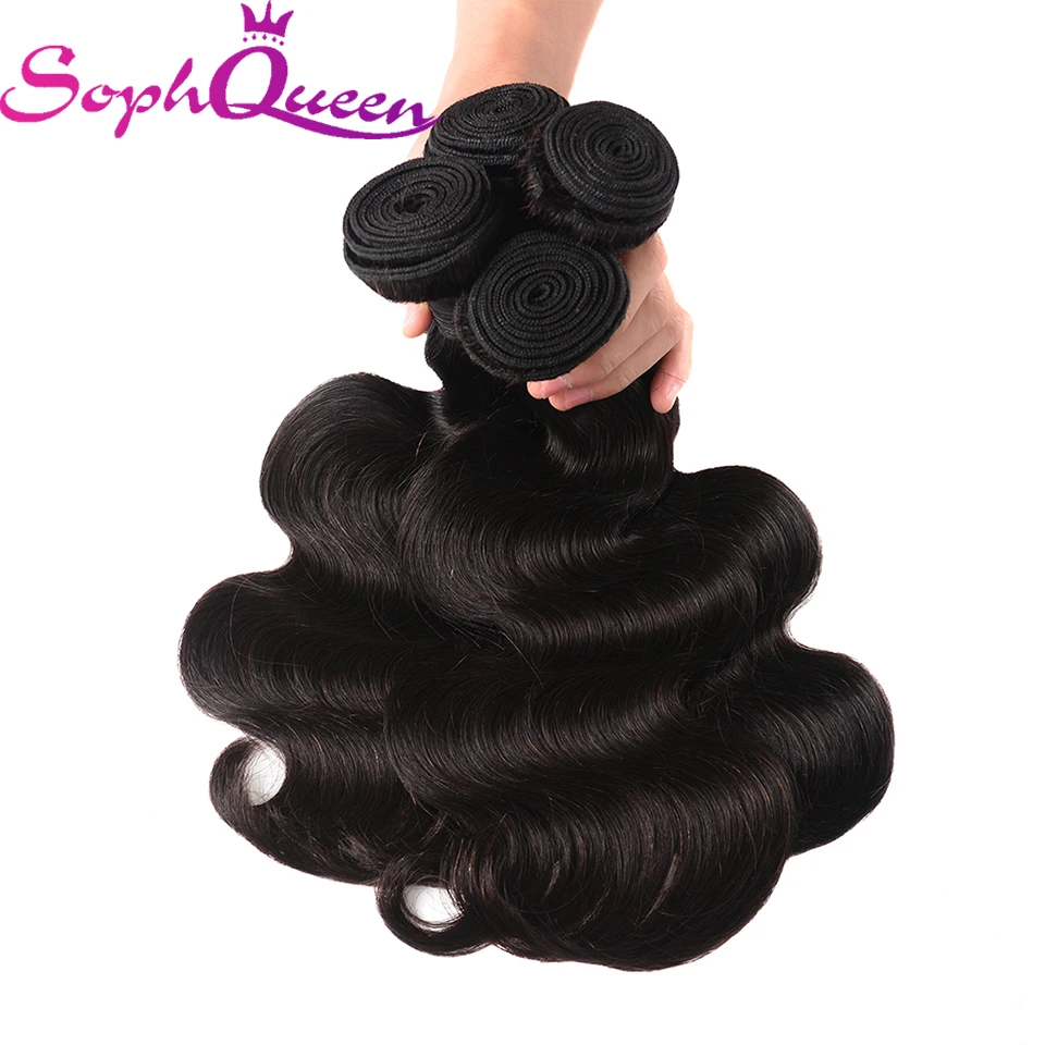 Фото Soph Queen Hair Indian Weave Bundles Body Wave Unprocessed Virgin Natural Color Human Bundle Extensions | Шиньоны и парики