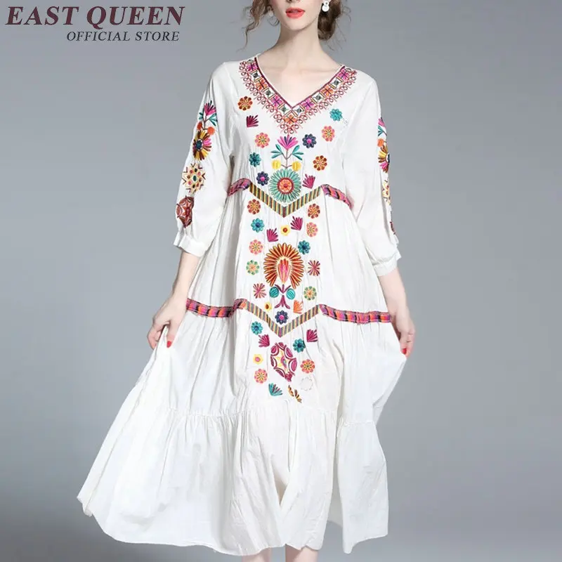 Women Boho Chic Mexican Embroidered Dress Hippie Ethnic Style Dress