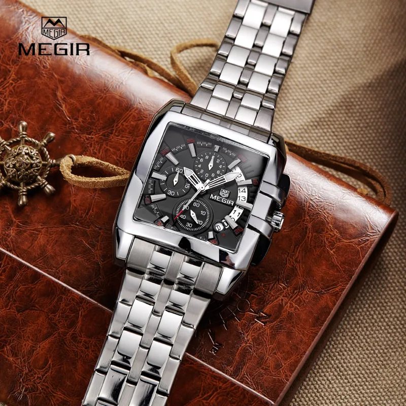 MEGIR Quartz-Watch Men Stainless Steel Chronograph Date Clock Mens Watches Top Brand Luxury Sport Wristwatch relogio masculino | Наручные