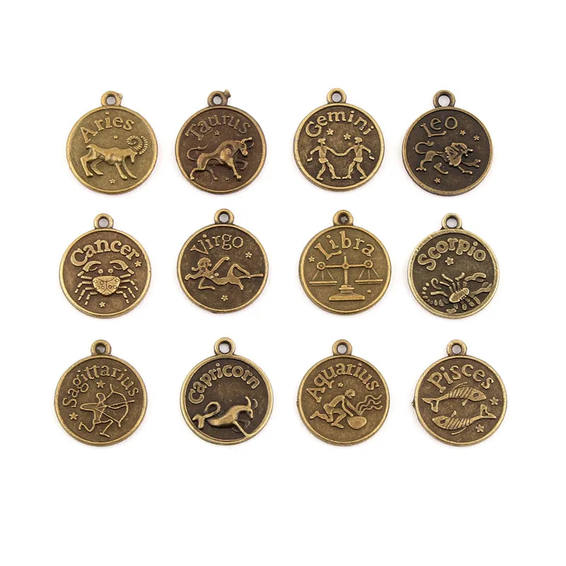 3sets Antique Bronze Metal Round Tag Zodiac Constellation Charm Pendant 18mm Metal Bracelet Necklace DIY Jewelry Findings
3sets Antique Bronze Metal Round Tag Zodiac Constellation Charm Pendant 18mm Metal Bracelet Necklace DIY Jewelry Findings