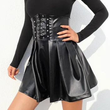 Black Punk PU Leather Pleated Skirt Women High Waist Cross Strap Zipper Mini Skirt For Gothic Girls
Black Punk PU Leather Pleated Skirt Women High Waist Cross Strap Zipper Mini Skirt For Gothic Girls