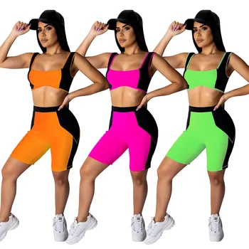 Hot Style Color Patchwork Strapless Strap Sleeveless Vest Top With Shorts Women Sport Suit Two Piece Set
Hot Style Color Patchwork Strapless Strap Sleeveless Vest Top With Shorts Women Sport Suit Two Piece Set