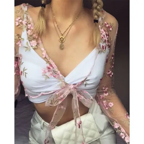 Women Summer Long Sleeve Transparent Mesh Sheer Cover Ups Floral Embroidered Swimwear See-through Hollow Out Crop Tops Beachwear
Women Summer Long Sleeve Transparent Mesh Sheer Cover Ups Floral Embroidered Swimwear See-through Hollow Out Crop Tops Beachwear