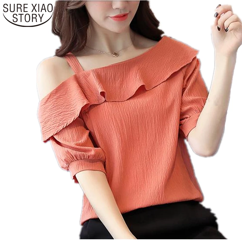 2019 fashion new half sleeves sexy Strapless slash neck solid chiffon women blouse summer lotus leaf women shirt blusas 123J 30
2019 fashion new half sleeves sexy Strapless slash neck solid chiffon women blouse summer lotus leaf women shirt blusas 123J 30