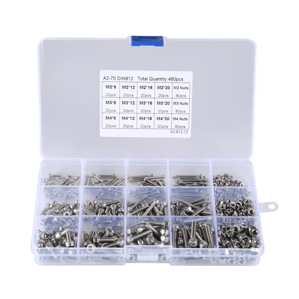 480PCS M2 M3 M4 Hex Socket Cap Head Bolt Screw Thread For Wood Insert Furniture Nuts Assortment Bolt Fastener Hardware
480PCS M2 M3 M4 Hex Socket Cap Head Bolt Screw Thread For Wood Insert Furniture Nuts Assortment Bolt Fastener Hardware