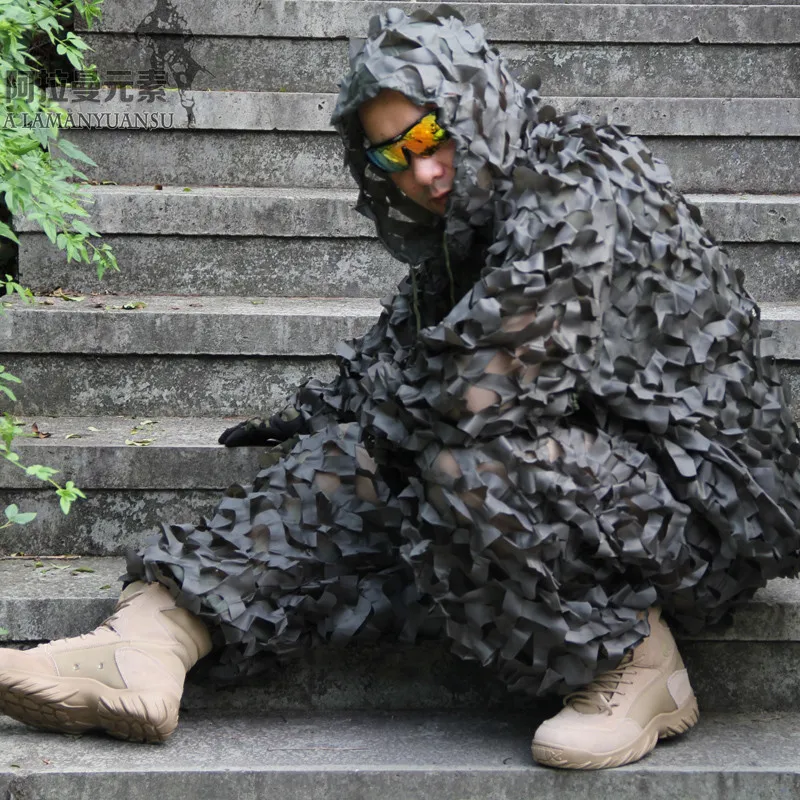 Free Shipping! Sniper Tactical Breathable Hunting Clothes Black Camouflage Net Clothing Ghillie Suit for Night Hiding
Free Shipping! Sniper Tactical Breathable Hunting Clothes Black Camouflage Net Clothing Ghillie Suit for Night Hiding