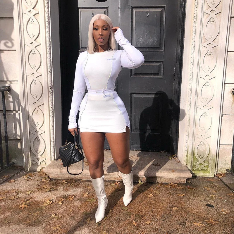 2019 Two Piece Set Reflective strip Long Sleeve Top And Mini Bodycon Skirts Casual 2 Piece Set Women Summer Outfits Streetwear
2019 Two Piece Set Reflective strip Long Sleeve Top And Mini Bodycon Skirts Casual 2 Piece Set Women Summer Outfits Streetwear