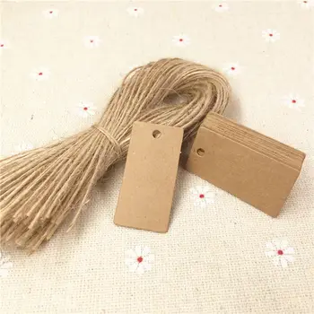 

600Pcs/Lot Kraft Paper Retro Rectangle Tag Hang Head Labels For Wedding Candy Paper Tags With Hemp Strings Accept Customization