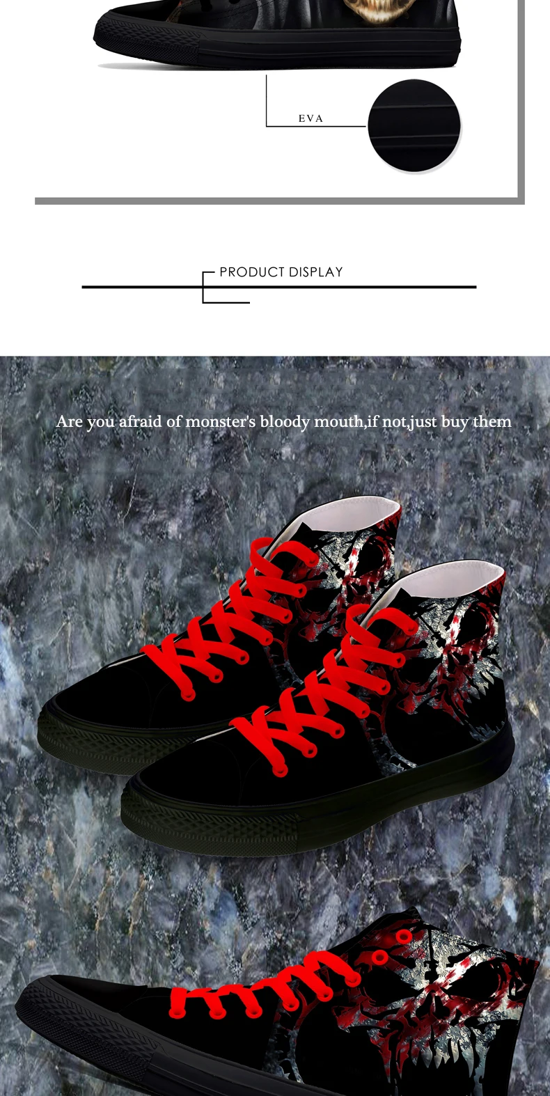 FIRST DANCE Casual Black Punk Skull High Top Shoes Men Classic High Canvas Shoes Fashion 3D Street Nice Printed Casual Shoes Men 7