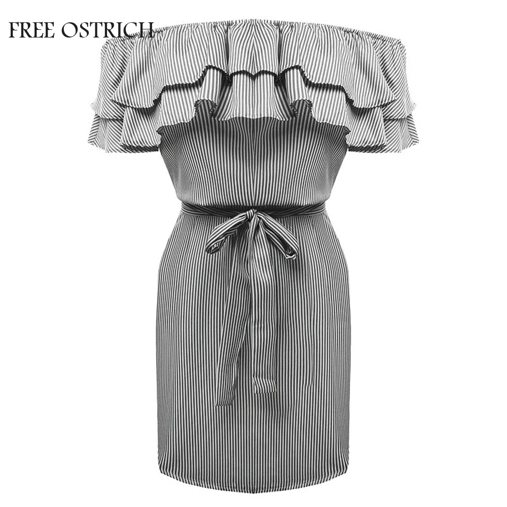 FREE OSTRICH Summer Dress Women Striped Off The Shoulder Ruffle Gown Casual Short Sleeve With Belt Straight Slash neck Dress
FREE OSTRICH Summer Dress Women Striped Off The Shoulder Ruffle Gown Casual Short Sleeve With Belt Straight Slash neck Dress