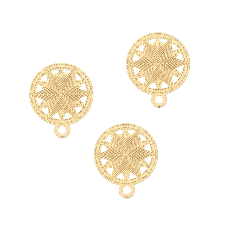 

13.5mm Gold tone star Stainless Steel Earring Studs round W/ Stoppers Wedding Ear 10pcs/lot