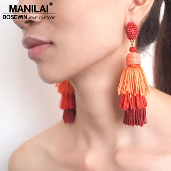 MANILAI Bohemia 3 Layered Cotton Tassel Earrings Fashion Jewelry Multicolor Statement Fringe Long Dangle Earrings For Women
MANILAI Bohemia 3 Layered Cotton Tassel Earrings Fashion Jewelry Multicolor Statement Fringe Long Dangle Earrings For Women